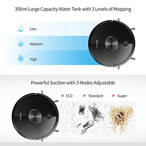 Ultenic Robot Aspirador y Fregasuelos D5s Pro, 3000Pa Súper Potencia de Succión, Robot con Barre y Friega, Navegación Inteligente con Mapa, Compatible con App, Alexa y Google Home, Mando a Distancia