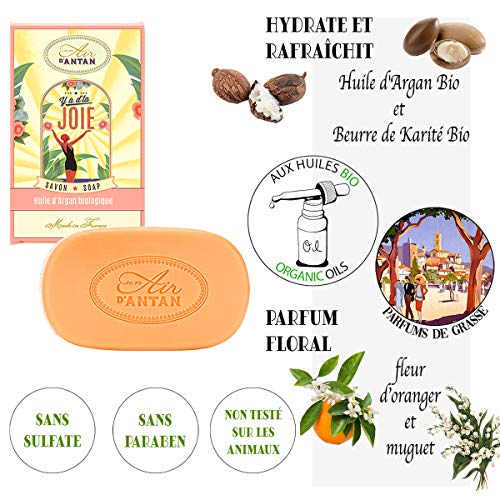 Un Air d’Antan DUO Jabonera + Jabon Perfumado Frances Joie Manteca de Karite Organico, Aceite de Argan Bio, Perfume Lirio de los Valles, Azahar y Rosa 100g, Navidad Regalo Mujer Menos 10€