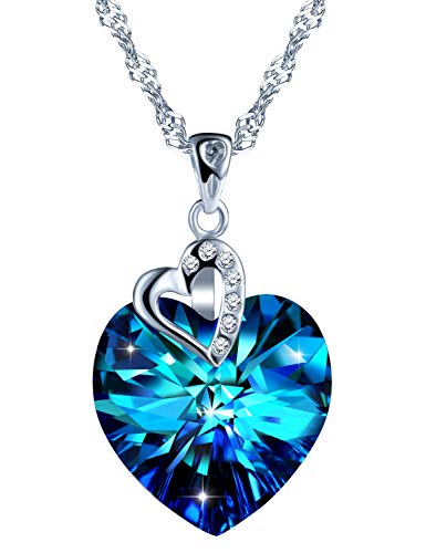 Unendlich U- Collares Mujer de Plata de Ley 925 Colgante Corazón del Cristal Azul Swarovski, Idea Regalo Navidad para Mujeres Chicas