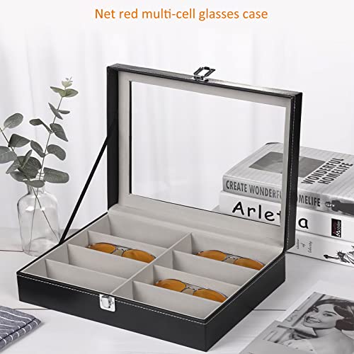 UNISOPH Caja De Gafas, 8 Rejilla De Almacenamiento De Gafas, Vitrina De Gafas, Soporte De Exhibición con La Caja De Cuero del Sol para La Tienda De Gafas De Casa