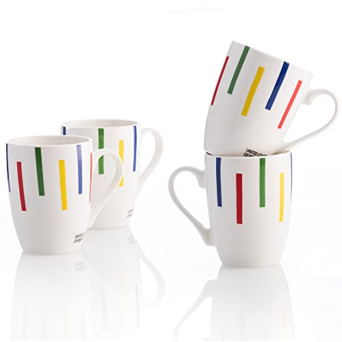 UNITED COLORS OF BENETTON- BE110 Set 4p Mugs 11cm 360ml New Bone China diseño Rayas de Colores Casa Benetton, Loza