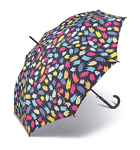 United colors of Benetton, Paraguas de Mujer Largo Automático, Ocho Varillas, 105 cm de diámetro, Diseño exclusivo Paint Strokes (Negro Estampado)