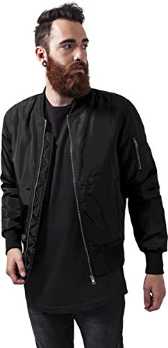 Urban Classics Cazadora de Hombre Chaqueta Bomber de Estilo Urbano, con Cuello, Cintura y Puños Negros a Contraste, Cierre con Cremallera, blk/blk, M