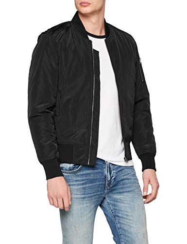 Urban Classics Cazadora de Hombre Chaqueta Bomber de Estilo Urbano, con Cuello, Cintura y Puños Negros a Contraste, Cierre con Cremallera, blk/blk, M