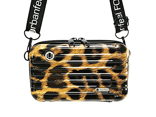 URBANFEEL Bolso bandolera caja metalica rígida con varias posiciones/Colores metálicos (Leopardo Marrón)