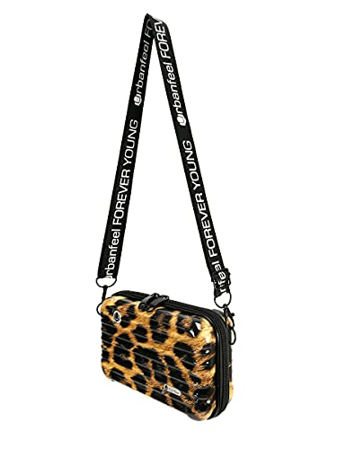 URBANFEEL Bolso bandolera caja metalica rígida con varias posiciones/Colores metálicos (Leopardo Marrón)