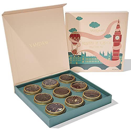 VAHDAM, Set de Regalo de London | 9 tés de hierbas surtido en una caja de regalo de edición de viaje | Infusiones Regalo | Regalo de lujo | Caja de regalo perfecta para mujer