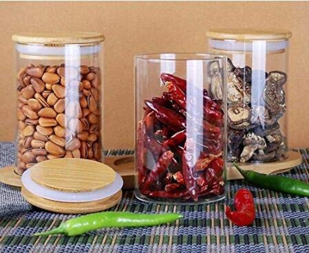 VASANA 2 botes de vidrio transparente de 250 ml con tapas de madera herméticas, recipientes de almacenamiento herméticos para granos de café, azúcar, galletas, frutos secos y dulces