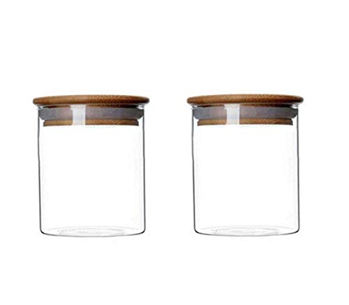 VASANA 2 botes de vidrio transparente de 250 ml con tapas de madera herméticas, recipientes de almacenamiento herméticos para granos de café, azúcar, galletas, frutos secos y dulces