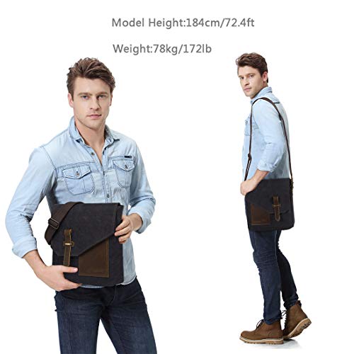 VASCHY Bolsos Hombre Bandolera, Bolso Bandolera Pequeño Bolsa Mensajero Vintage Bolsos Hombre Piel Lona Bolsos Messenger para Escuela Trabajo Viajes Negro