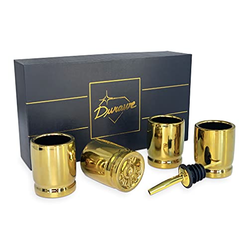 Vaso de Chupito de Calibre 50, Juego de 4 Vasos de Chupito de Cerámica con Vertedor, Vasos de Chupito con Forma de Casquillos de Bala de Calibre 50 Gran Regalo para Hombres