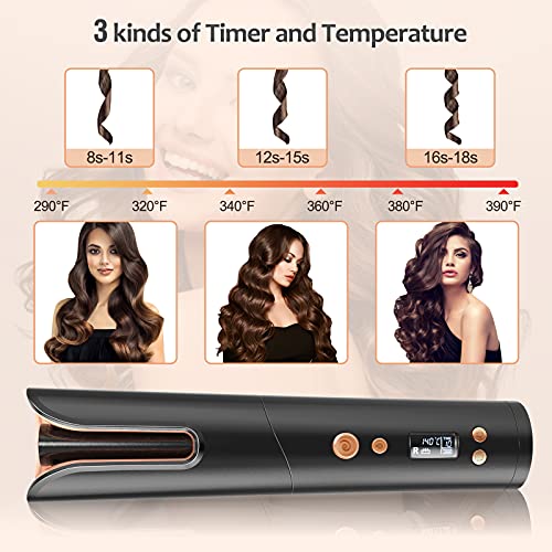 VCKHRRY Rizador De Pelo Automatico， 9600mAh 4 Temperatura Rizador Portátil Automatico Sin Cable Con Pantalla LCD Regulable Anticalcáreo Rizador Recargable Con Temporizador