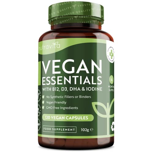 Vegan Essential Mix -Formulación multivitamínica y multimineral para apoyar una dieta basada en plantas - 120 Vegan capsulas - con vitamina B12, D3, DHA, yodo, hierro y zinc - Hecho en el Reino Unido