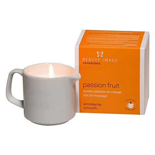 Vela de masaje corporal con aceite caliente Fruta de la Pasión. Piel suave, hidratada y delicadamente perfumada. De 4 a 5 masajes de cuerpo entero. Ideal spa, centro belleza y en casa. Masaje sensual. - Beauty Image