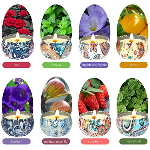 Velas perfumadas - Juego de 8 velas aromáticas - Duración de cera natural de soja perfumadas - Regalo para la decoración de Aromaterapia - Paquete de regalo de mujer para cumpleaños, bodas y Navidad