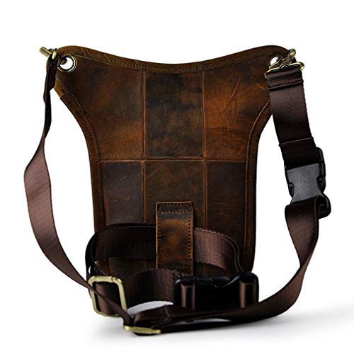 Vendimia Bolsa de Piel Pierna Gota para Hombres Mujeres Bolso de Cintura Riñonera vago multifunción Militar táctico Motocicleta Ciclista Ciclista Senderismo Deportes Camping Montar Marrón Oscuro