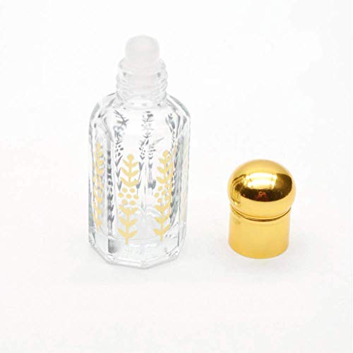 Venta al por mayor de 10 frascos de cristal vacías para rellenar Musc Tahara con perfume • Varilla de cristal incluida • Formato 3 ml • Tapón de color dorado • Diseño espiga