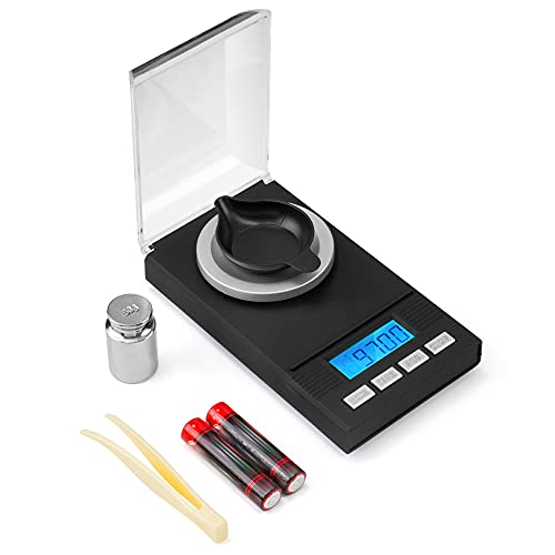 Ventvinal Báscula Precision 0.001g/50g, Báscula de Cocina Digital, Báscula de Bolsillo Portátil, Báscula de Joyería Miligramos, con 50g Peso de Calibración, Pantalla LCD, Pinzas, Bandejas de Pesaje