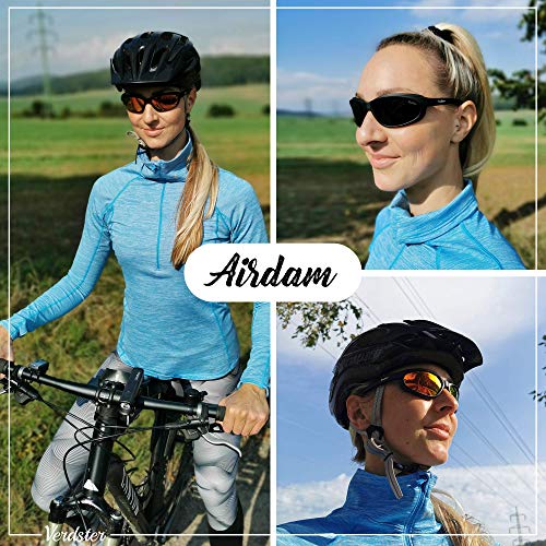 Verdster Gafas de Sol Deportivas Polarizadas para Mujer Gafas para Hombres Motociclistas Ciclistas para Correr Montura con Almohadillas de Espuma Airdam Negro