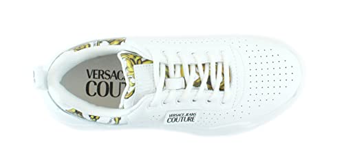 Versace JENAS Couture - Zapatillas deportivas 72VA3SC3 de piel color blanco perforado con logotipo de Baroque, Color blanco., 39 EU