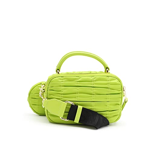 Versace Vaqueros Couture 72VA4BX2 Camerabag de correa media de nailon acolchado verde neón con mini cartera