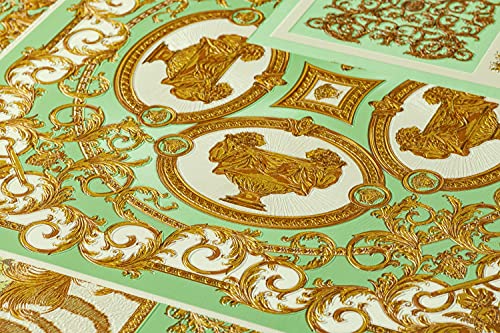 Versace Wallpaper 10.05 m x 0.70 m Oro Verde Marrón Fabricado en Alemania 370482 37048-2, Metallic, Creme, Grün