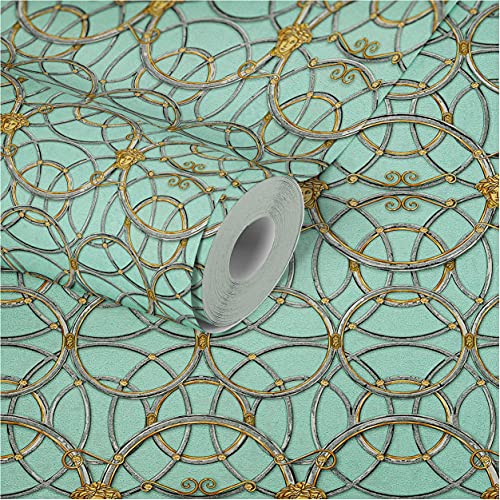 Versace Wallpaper 10.05 m x 0.70 m Verde Oro Fabricado en Alemania 370497 37049-7, Metallic, Grün