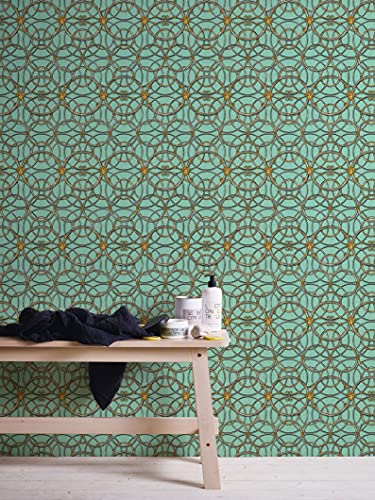 Versace Wallpaper 10.05 m x 0.70 m Verde Oro Fabricado en Alemania 370497 37049-7, Metallic, Grün