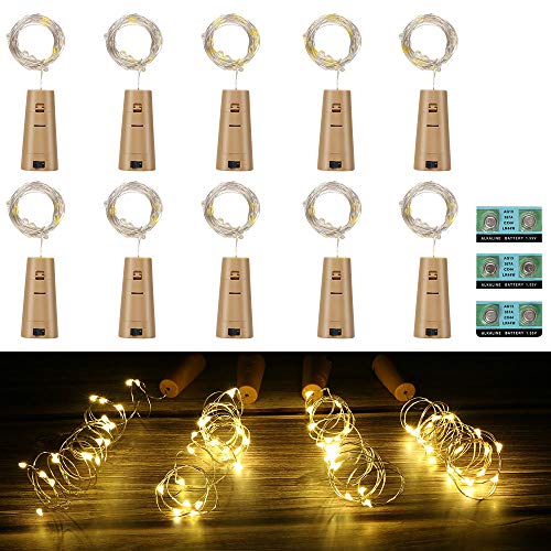 Vicloon Luz de Botella,2m 20LEDs Lámparas de Botellas con Pilas Flexible de Alambre de Cobre,LED Corcho Micro Luces para Carnaval,Decoración de Boda,DIY Fiesta,Celebración - 12PCS,Blanco Cálido