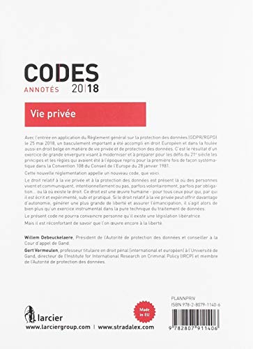 Vie privée: À jour au 17 octobre 2018 (Codes annotés)