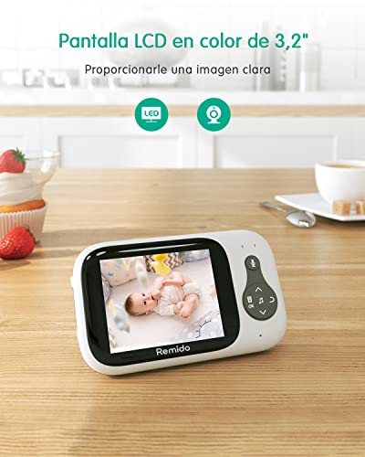 Vigilabebés con cámara,Remido Camara vigilancia Bebe Inteligente.Montior para bebe Con 930 mAh y pantalla LCD de 3,2''