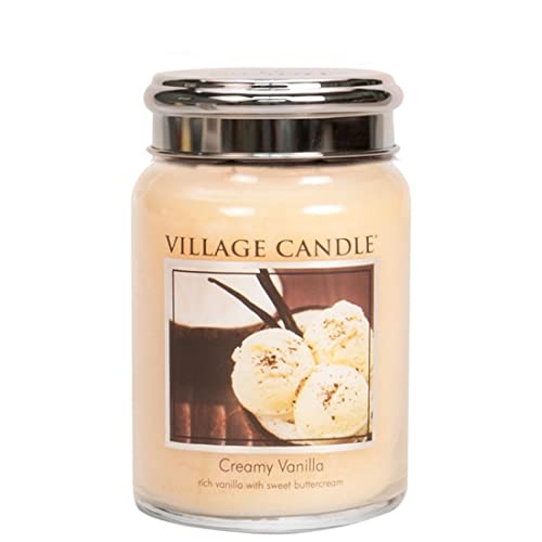 Village Candle Creamy Vanilla 26 oz Large Glass Jar Scented Candle, 21.25 Net oz Vela, Crema