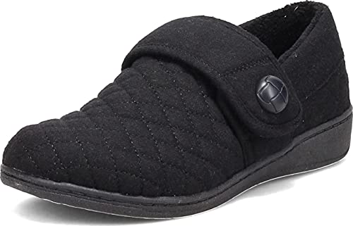 Vionic Zapatillas de franela Indulge Jackie para mujer, cómodas zapatillas de spa que incluyen comodidad en tres zonas con soporte de arco de plantilla ortopédica, negro (Negro), 40.5 EU