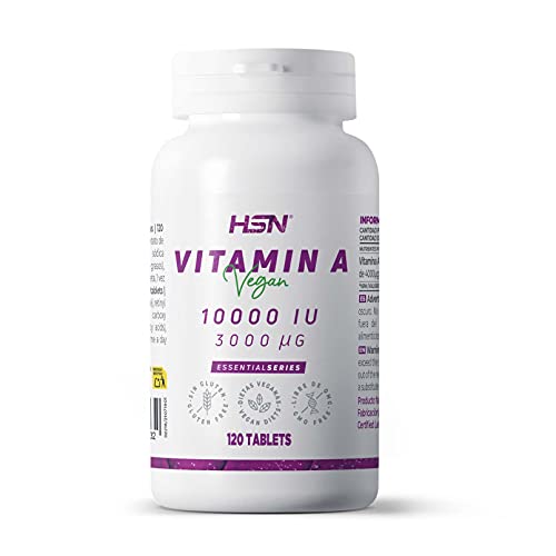 Vitamina A 10000 UI de HSN | Retinol Puro | Forma Acetato de Retinilo Esterificado de Máxima Estabilidad | Alta Dosis 3000 mcg Pura Vitamina A | No-GMO, Vegano, Sin Gluten ni Lactosa | 120 Tabletas