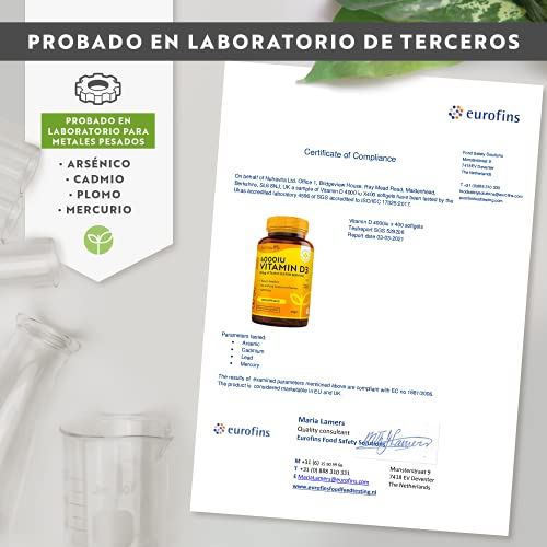 Vitamina D 4000 UI - Fuerza máxima - 400 cápsulas blandas fáciles de tragar - Suministro para más de un año - VIT D3 de alta resistencia - Fabricado en el Reino Unido por Nutravita