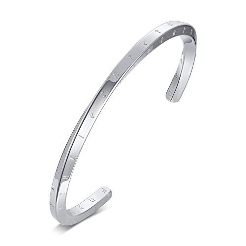 VNOX Viking Jewelry-Mobius Cuff Brazalete para Hombres y Mujeres Acero Inoxidable Viking Runes of Nordic Amuleto Pulsera para Hombres,Regalo de joyería para fanáticos Vikingos,Plata,diámetro 60mm