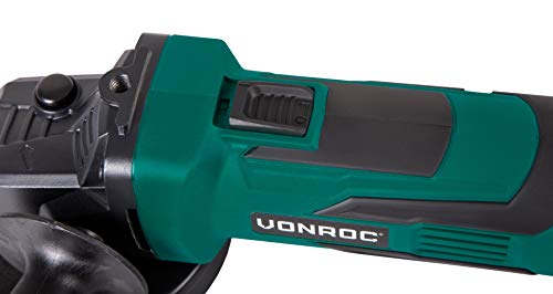 VONROC Amoladora angular inalámbrica 20V, 115mm - juego completo que incluye 1x batería de 4.0Ah, cargador rápido, asa lateral y bolsa de herramientas