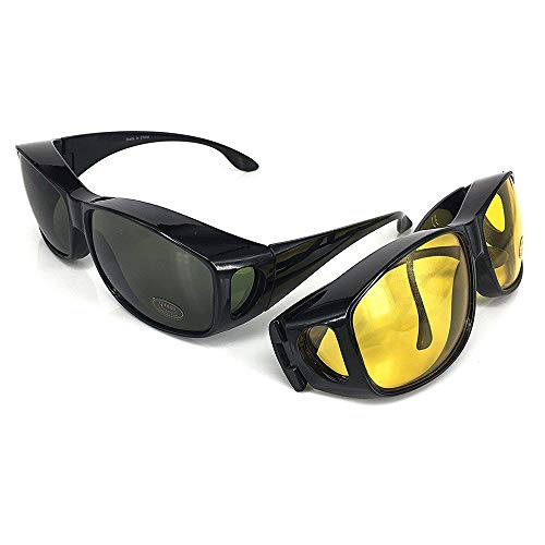 VOUNOT 2 Gafas de Sol Superpuestas, UV400 Gafas de Sol Polarizadas Hombre y Mujer, Gafas de Noches para Conducir, Negro y Amarillo