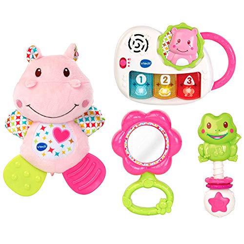 VTech - Canastilla de juguetes, estuche de regalo para bebé recién nacido que incluye peluche mordedor, sonajero, piano interactivo y espejo de seguridad, color rosa (80-522057)