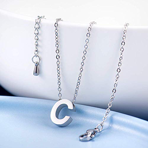 VU100 Collar Inicial C para Mujer Niñas Colgante Letra de Acero Inoxidable Plata, 45cm Cadena Cuerda