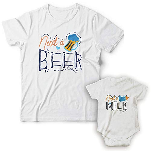 WABBINK Camiseta y Body Bebé Manga Corta - Need a Beer/Milk – Regalos Originales para Padres y recién Nacidos - Papás Primerizos/futuras mamás