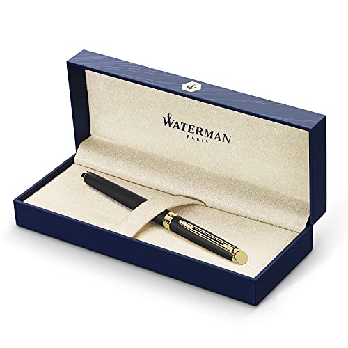 Waterman Hémisphère rotulador roller, con adorno de oro de 23 quilates, punta fina con cartucho de tinta negra, estuche de regalo, color negro mate