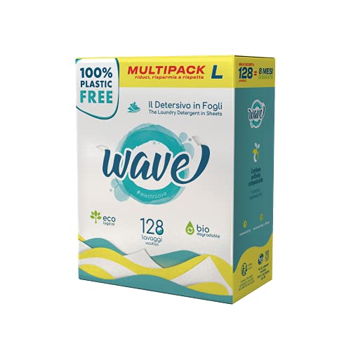 Wave Washing Classic – El Detergente en Hojas – 100% LIBRE DE PLÁSTICO – Multipack L - 128 lavados – Ecológico – Biodegradable – Compostable