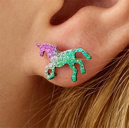 WECDS-E Pendientes Estilo Europeo y Americano Pendientes pequeños de Pony de Colores Frescos Pendientes de Animales Pendiente de Pony con Purpurina Mujer