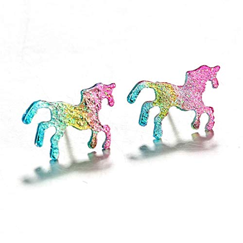 WECDS-E Pendientes Estilo Europeo y Americano Pendientes pequeños de Pony de Colores Frescos Pendientes de Animales Pendiente de Pony con Purpurina Mujer