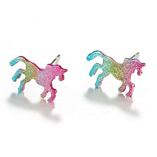 WECDS-E Pendientes Estilo Europeo y Americano Pendientes pequeños de Pony de Colores Frescos Pendientes de Animales Pendiente de Pony con Purpurina Mujer