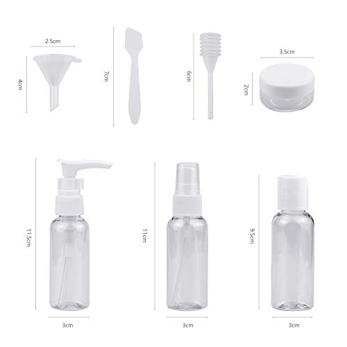 WEKON 9pcs Envase de Viaje, Botella de Viaje, Botella de Spray Viaje, Recipiente de Viaje, Bomba Dispensadora Viaje con Mini Espátula Embudo Pipeta para Cosmético Champú Crema para Vuelo Internacional