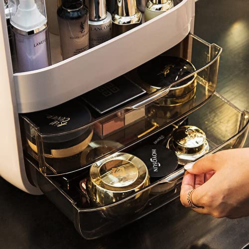 WenBaby Organizador de maquillaje, almacenamiento de cosméticos, cajón, resistente al polvo, caja organizadora de belleza con tapa, asa, giratorio 180°, para dresser, baño, dormitorio.