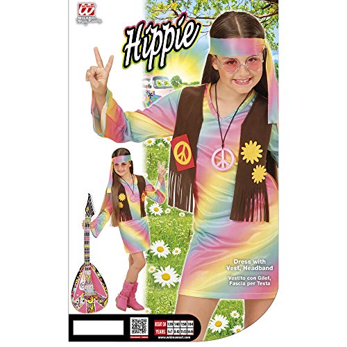 WIDMANN 73357 ? Disfraz de hippie Chica vestido angenähte Chaleco Y Cinta, Arco Iris, tamaño 140 , color/modelo surtido