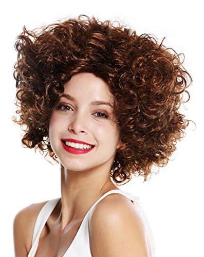 WIG ME UP- 1352-ZA6A Peluca Mujer Carnaval Halloween Diva Pelo Corto Rizado Raya en Medio castaño